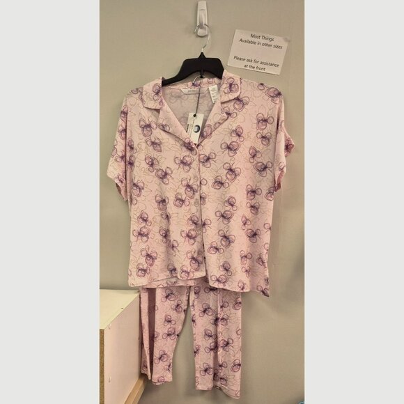 Pink Butterfly Print Pajama Set By Jasmine Rose Size Large - Picture 1 of 1